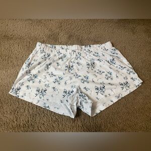 LAKE Pajama Shorts White Blue Floral Butterfly Size Large
